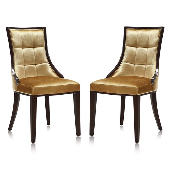 Manhattan Comfort Fifth Avenue Velvet Dining Chair (Set of Two) in Antique Gold and Walnut DC008-AG - main